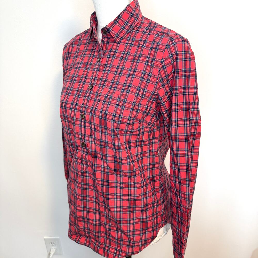 J. Crew Tartan Plaid Cotton Collared Popover Top Blouse In Red Size 0 - Picture 5 of 11